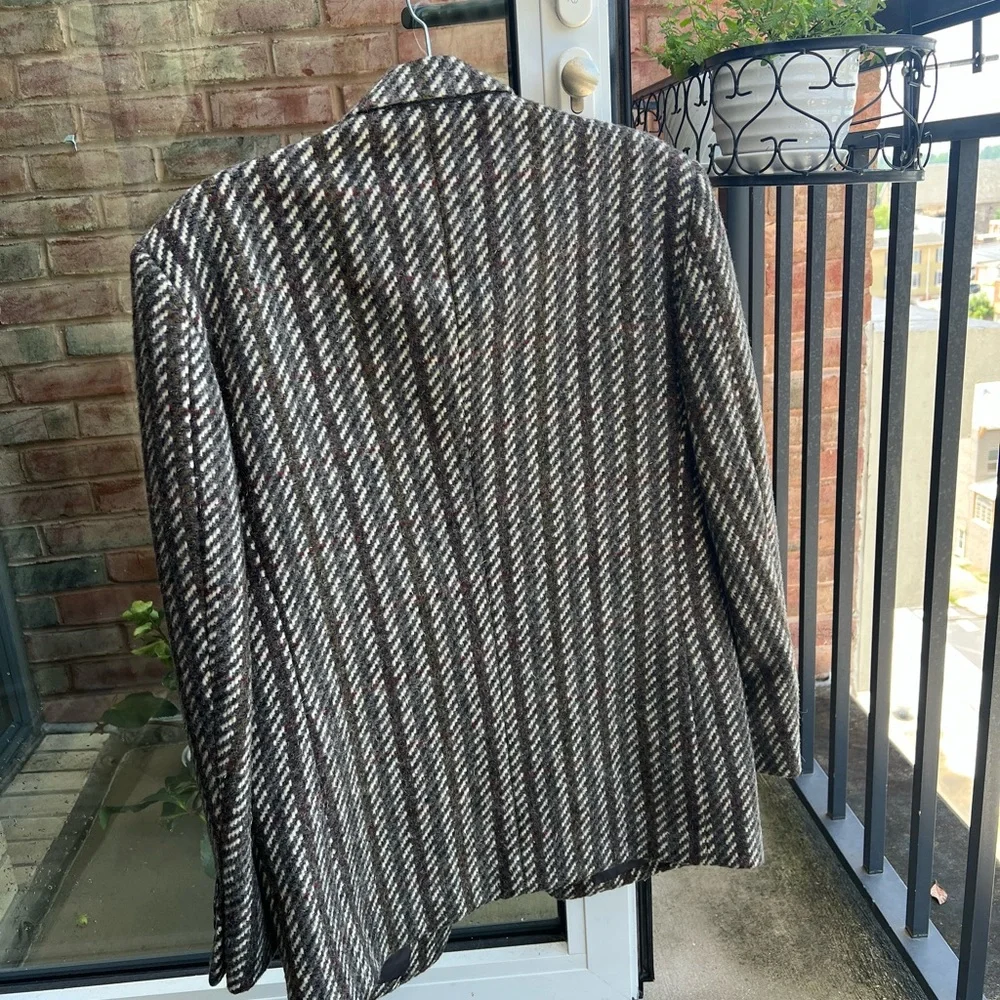 Christian Dior Suit Coat with Gray and Green Striking Stripes